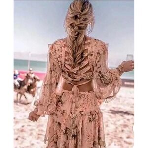 Machine Pour Neuf Mode Floating Cut Out Lace Floral Mini Dress Size M Coral Boho